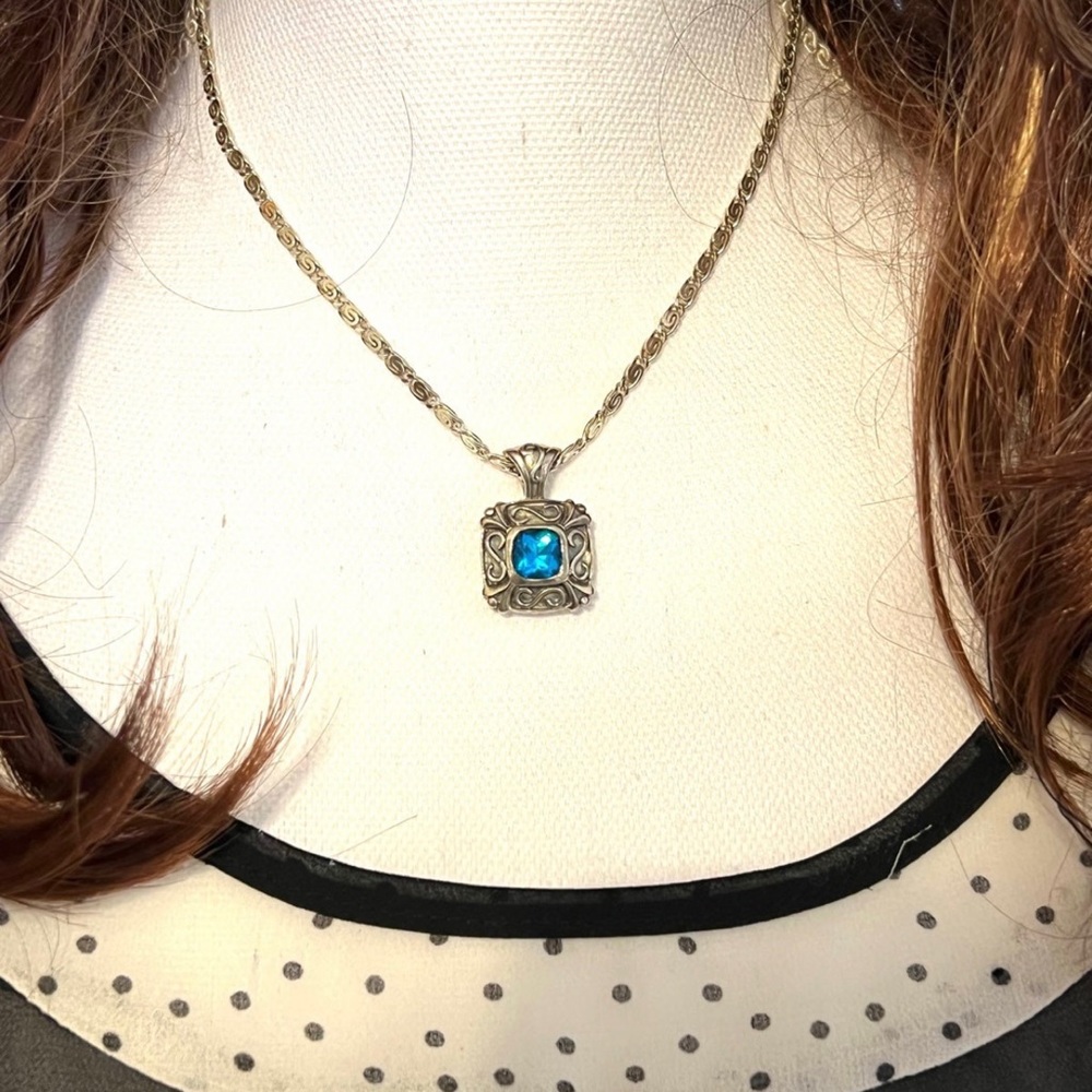 925 sterling silver set of earrings and necklace blue topaz stones - Picture 5 of 12